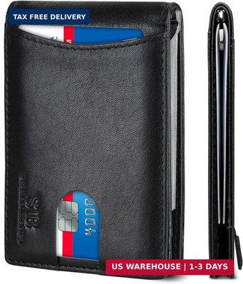 SERMAN BRANDS RFID Blocking Slim Bifold Genuine Leather Minimalist Front Pocket