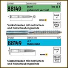 Stockschrauben Stahl verzinkt / A2 Edelstahl M 6 8 10 12 Längen 60 80 100 120 mm