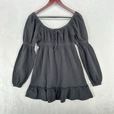 Vintage Trixxi Dress Womens S Black Babydoll Bow Front Mini Whimsygoth Peasant