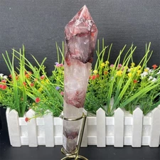 0.7LB 8.4" Natural Red Fire Scepter Obelisk  Point Quartz Crystal Energy Tower