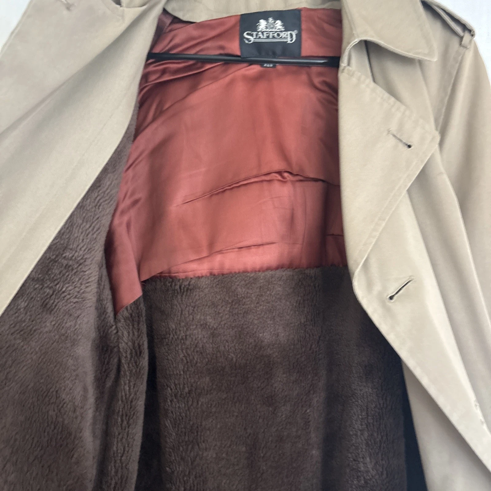 STAFFORD MENS DOUBLE BREASTED TRENCH COAT SIZE 40 TAN OVERCOAT BELTED JACKET image 4