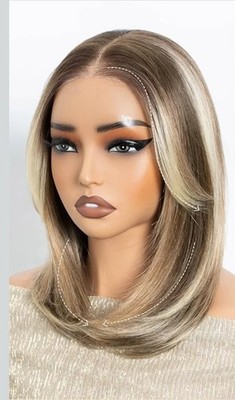 HD Lace Front Wig Silver Gray Blonde Balayage LongHuman Hair Blend Ombre Waves