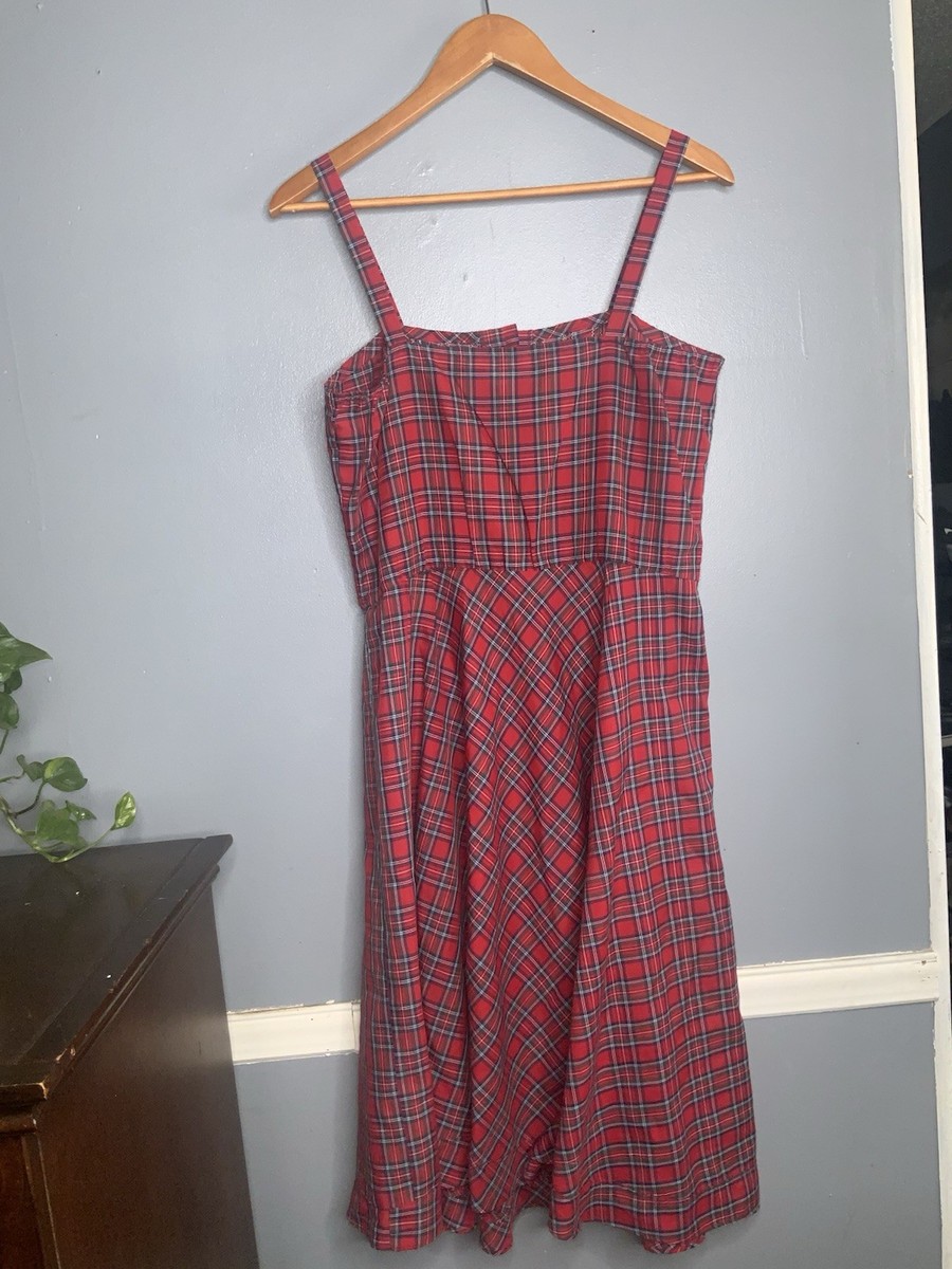 Mindy Malone Vintage Red Plaid Sleeveless Dress with Lace-Front Panel View 6