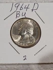 1964 D Washington Quarter AU BU : Toned, Almost Uncirculated - .9 Fine Silver