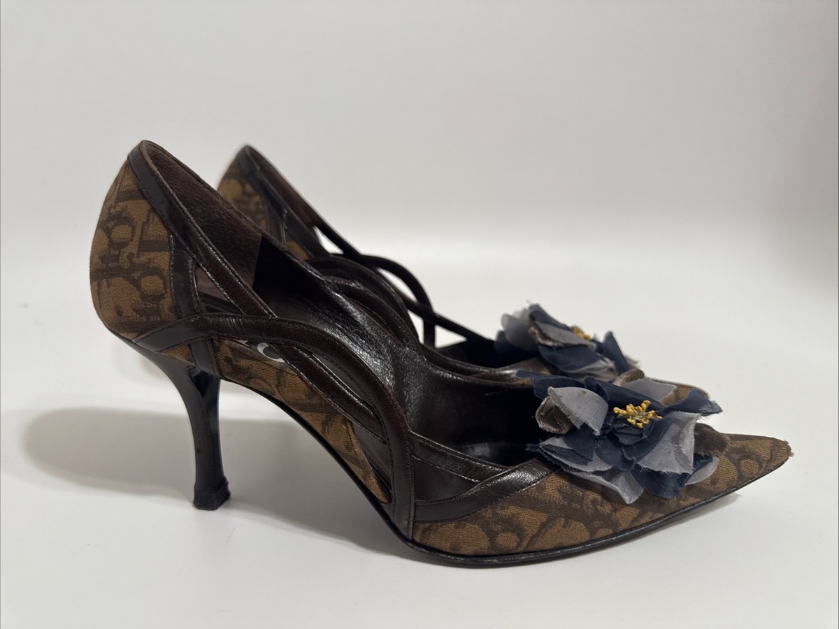Vtg Christian Dior by John Galliano Brown Monogram Heels 37 | eBay