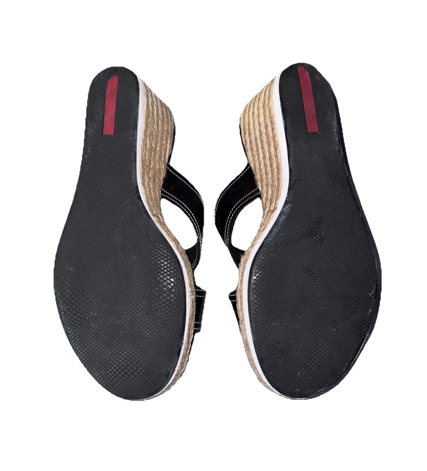 Prada Black Patent Leather Linea Rossa Espadrille Wedge Sandal 37 image 8