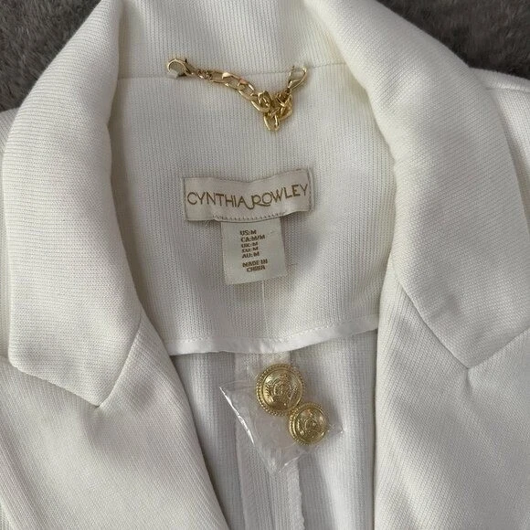 NWT Cynthia Rowley Double Breasted Knit Blazer MEDIUM White Gold Buttons - Image 3 of 4