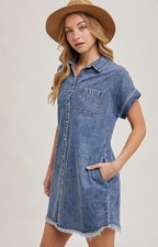 BRAND NEW WITH TAGS Frayed Hem Denim Shirt Dress