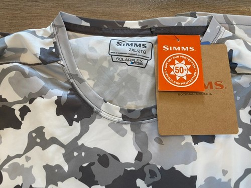 Simms Shirt Mens 2XL Camo Solarflex Crew Long Sleeve UPF 50 Base layer Fishing - Picture 2 of 11
