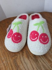 NWT Women  s Ultra Soft Non Slip Slippers Cherry Smiley Faces S 5-6 