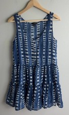 J.Crew Blue White Tie Dye Tiered Sleeveless Dress Size Medium Button Front Women
