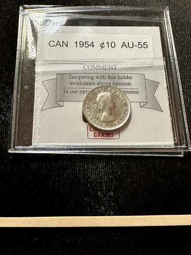 1954  Coin Mart Graded Canadian Ten ¢10 Cent**AU-55**