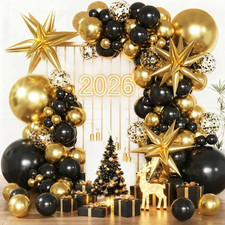 Kit arco globos oro negro decoracion para fiesta cumpleanos jubilacion 2026