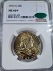 1954-S Franklin Half Dollar 50C NGC & CAC MS66+ , plus grade CAC sticker toned