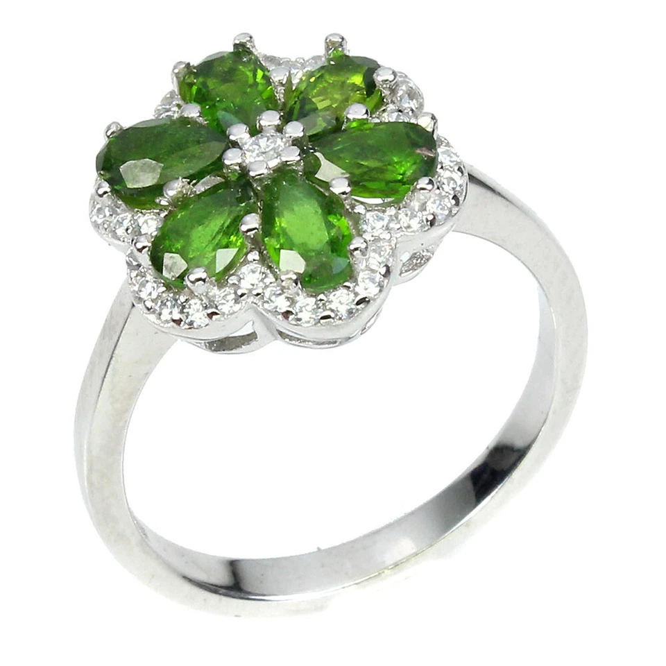 Summer 925 Silver Pear Chrome Diopside 5x3mm Simulated Cz Ring Size 7 - Image 2 of 4