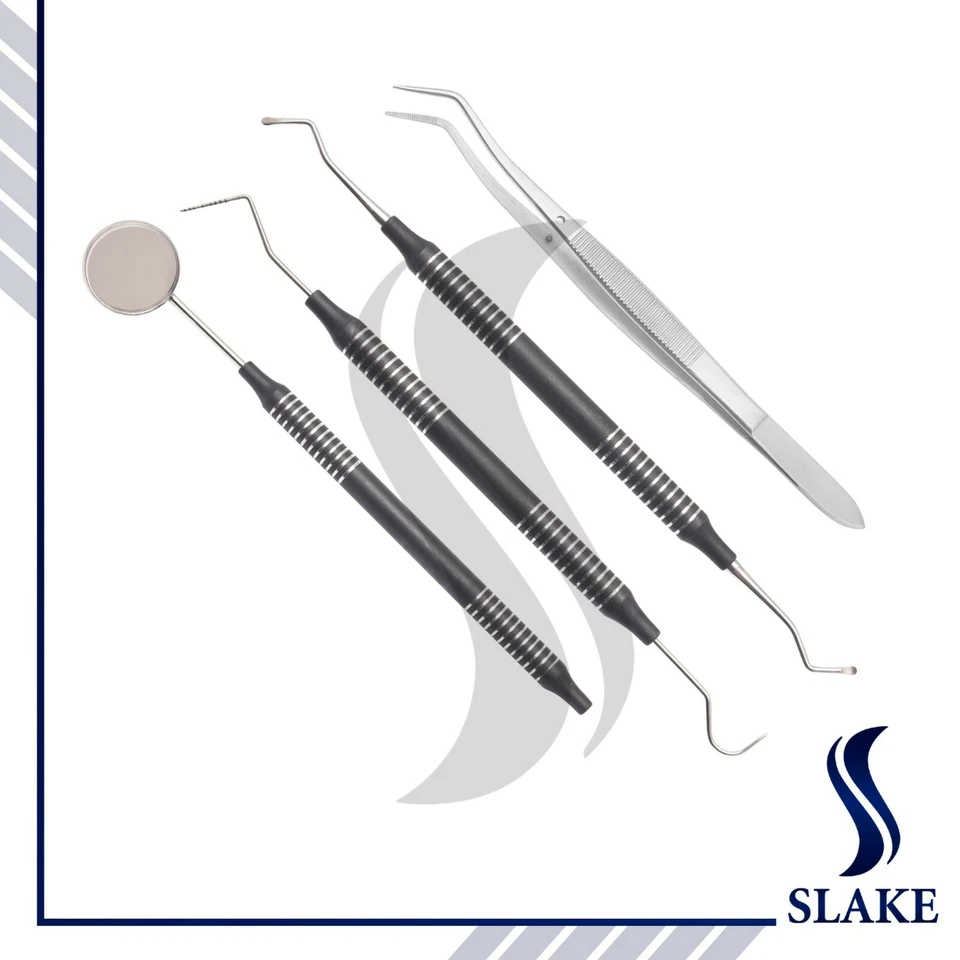 SLAKE Basic Dental Set Mirror Explorer College Plier Lucas Set Dental Instrument Black
