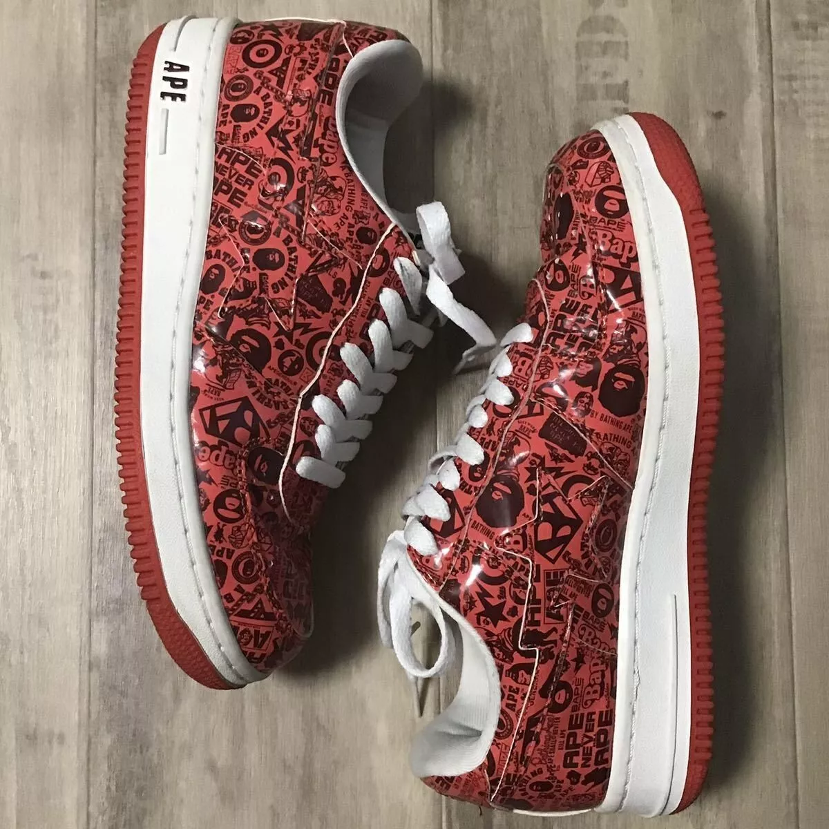 MIX LOGO patent leather BAPE STA sneakers shoes Red A Bathing Ape