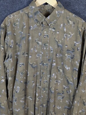 Cabela's Deer Print Shirt Adult L Tall Brown Outdoor Nature Camp Hunting