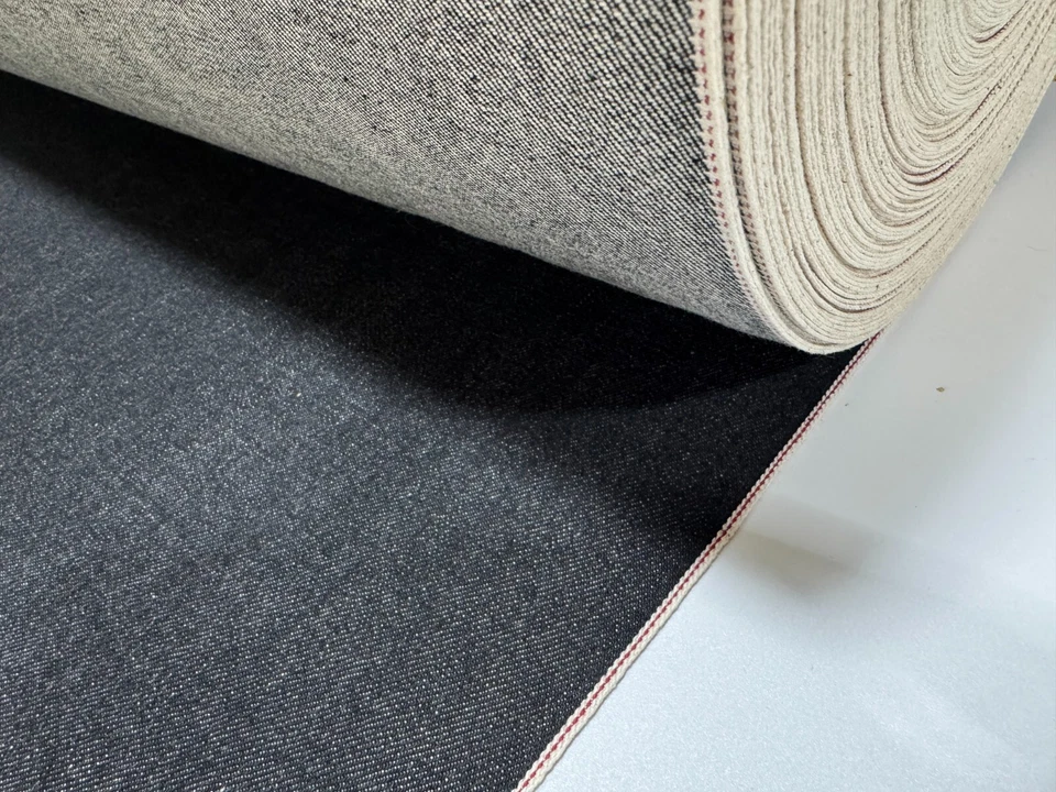 12 oz Japanese cotton black denim fabric with selvage by the yard, Indigo cotton - Image 3 of 4