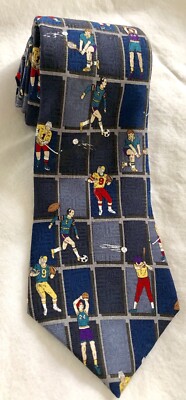 Class Club Mens Tie 100% Imported Silk Multi Sport Players Black Grey Coach