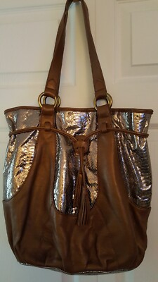 Chi By Falchi Brown/Bronze Soft Snakeskin Embossed Shoulder Drawstring Handbag