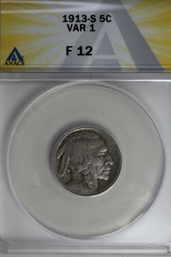 1913-S  .05  ANACS  F 12 VAR 1  Buffalo Nickel, Indian Nickel, 5 Cent Piece - Picture 1 of 2