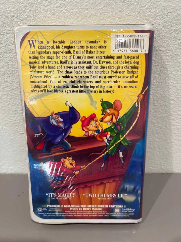 RARE 💎 Black Diamond Walt Disney Classic " The Great Mouse Detective " VHS Tape - Image 3 of 4