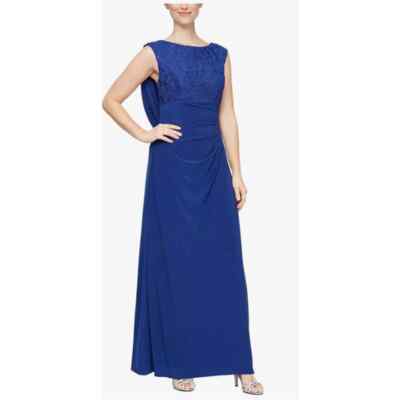 alex evenings royal blue dress Alex Evenings Women's Embellished-Neck Ruffle Gown - Navy