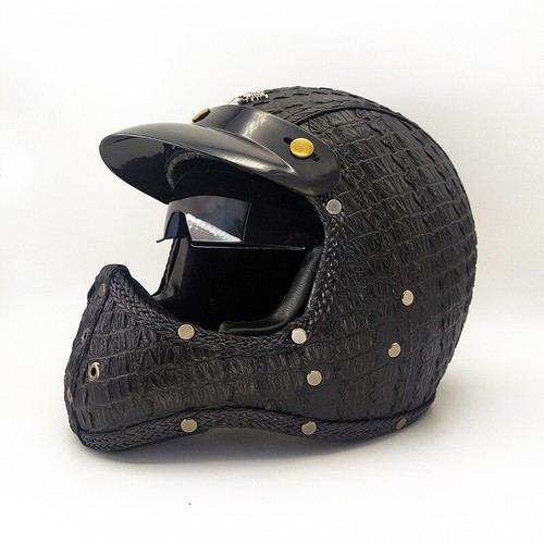 Full face motorcycle helmet PU leather 