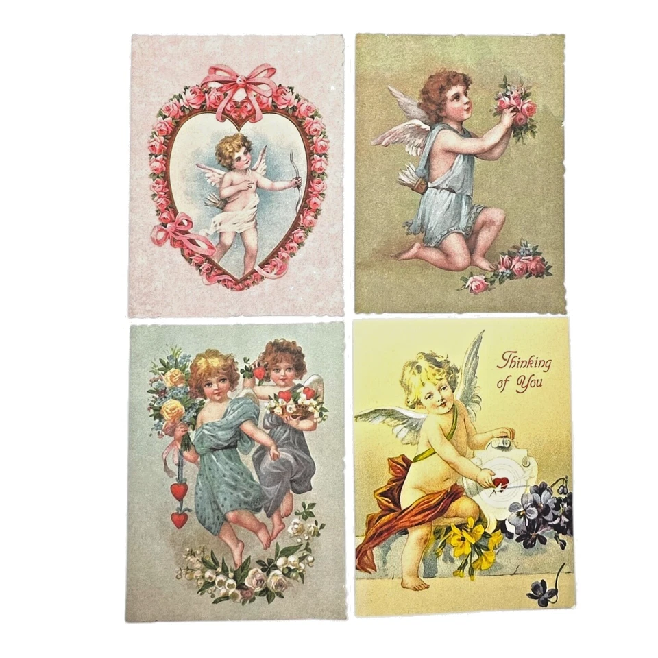 NEW 4 Valentine's Day Art Cards Victorian Antique Style Blank Inside W/ Envelope - Image 2 of 4