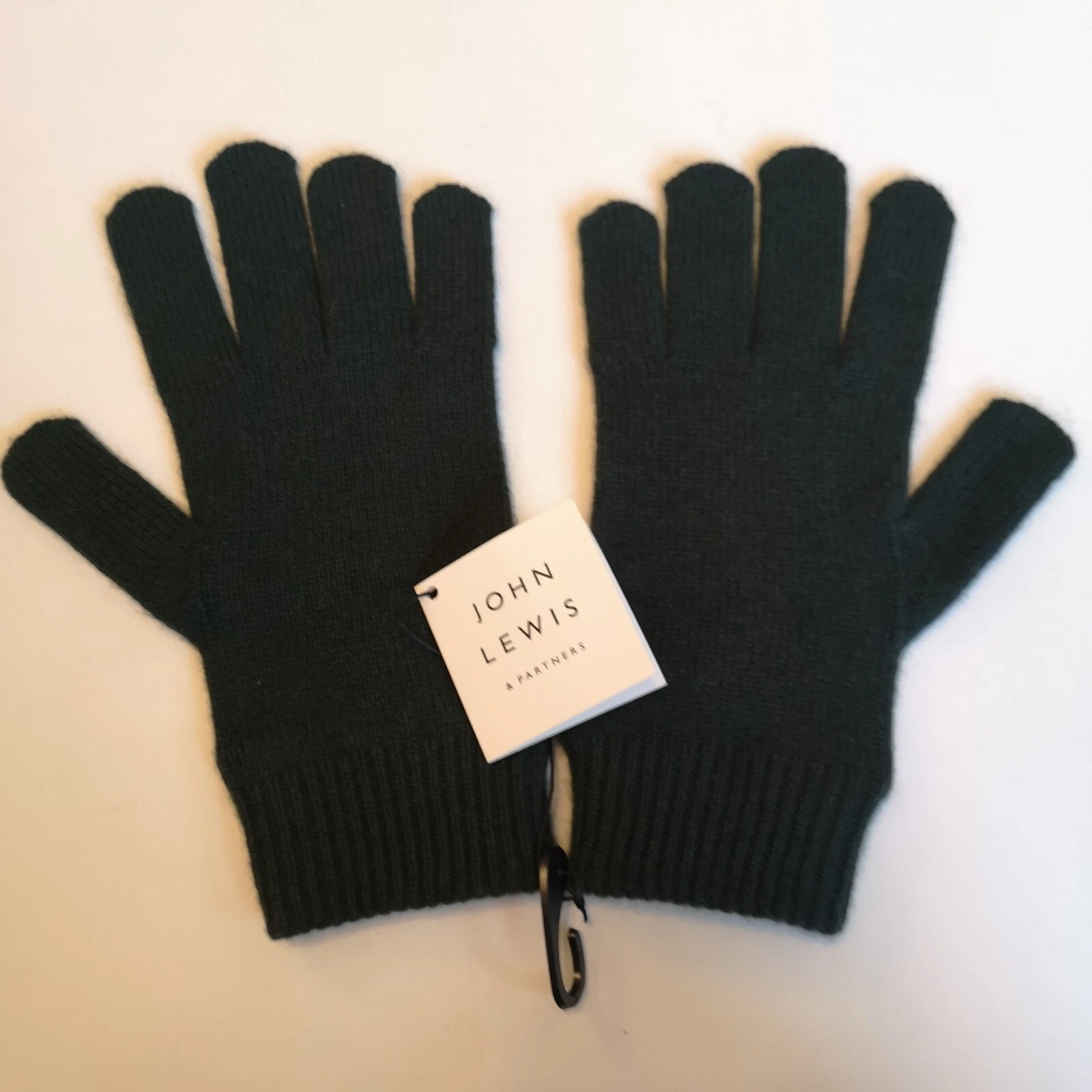 John Lewis Mens Dark Green Pure Cashmere Knitted Gloves One Size BNWT
