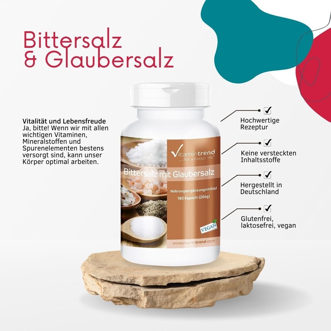 Bittersalz mit Glaubersalz - 180 Kapseln Magnesiumsulfat