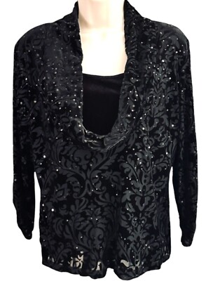 Notations Women's Black Sequin Top Cocktail Party Holiday Lined Pullover Sz P-XL