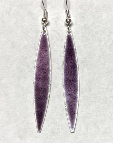 Vintage Purple enamel on Silver long Dangle Pierced Earrings- 2" long - Picture 5 of 5
