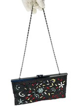 VTG Jessica McClintock Black Beaded Embroidered Flowers Clutch Evening Bag