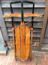 Rare Vintage Wood / Metal Lightning Guider 46” Snow Sled -  No. 122 1/2 - Good
