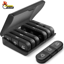 Weekly Pill Organizer 3 Times a Day, Portable Travel Pill Box 7 Day with Large P
