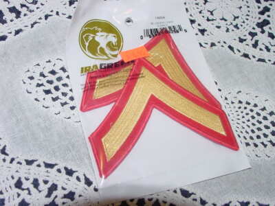 USMC Marines Private First Class E2 Dress Blue Chevrons Patch Set Gold/Red NEW!