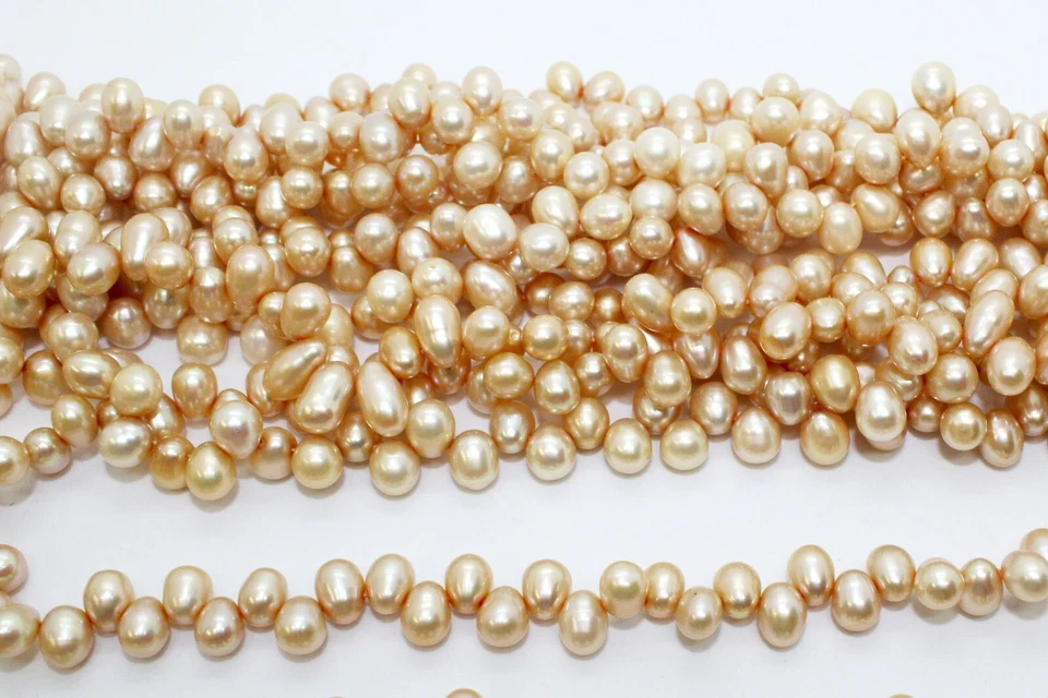 Champagne Freshwater Pearls Top-Drill Teardrop 7mm x 8mm, 0.6mm hole, 16" Str. - Image 2 of 2