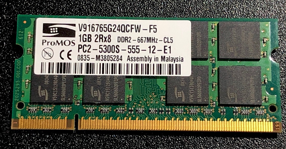One (1) Promos 1GB RAM 2Rx8 PC2-5300S-555-12-E1 V916765G24QCFW-F5