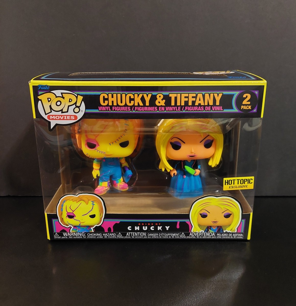 Funko Pop Chucky And Tiffany 2-Pack Blacklight Hot Topic Exclusive