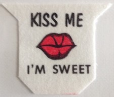 Original Vintage Kiss Me I'm Sweet Felt Iron On Patch Lips