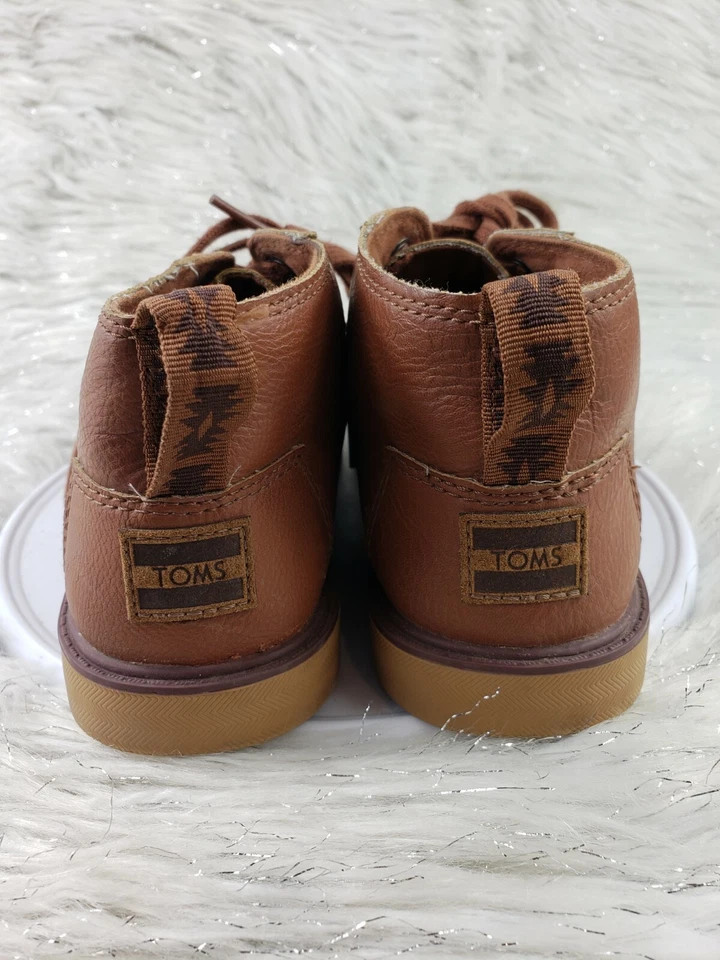 TOMS Boys Youth Size 3 Brown Leather Lace Up Casual Comfort Shoes - Image 4 of 4