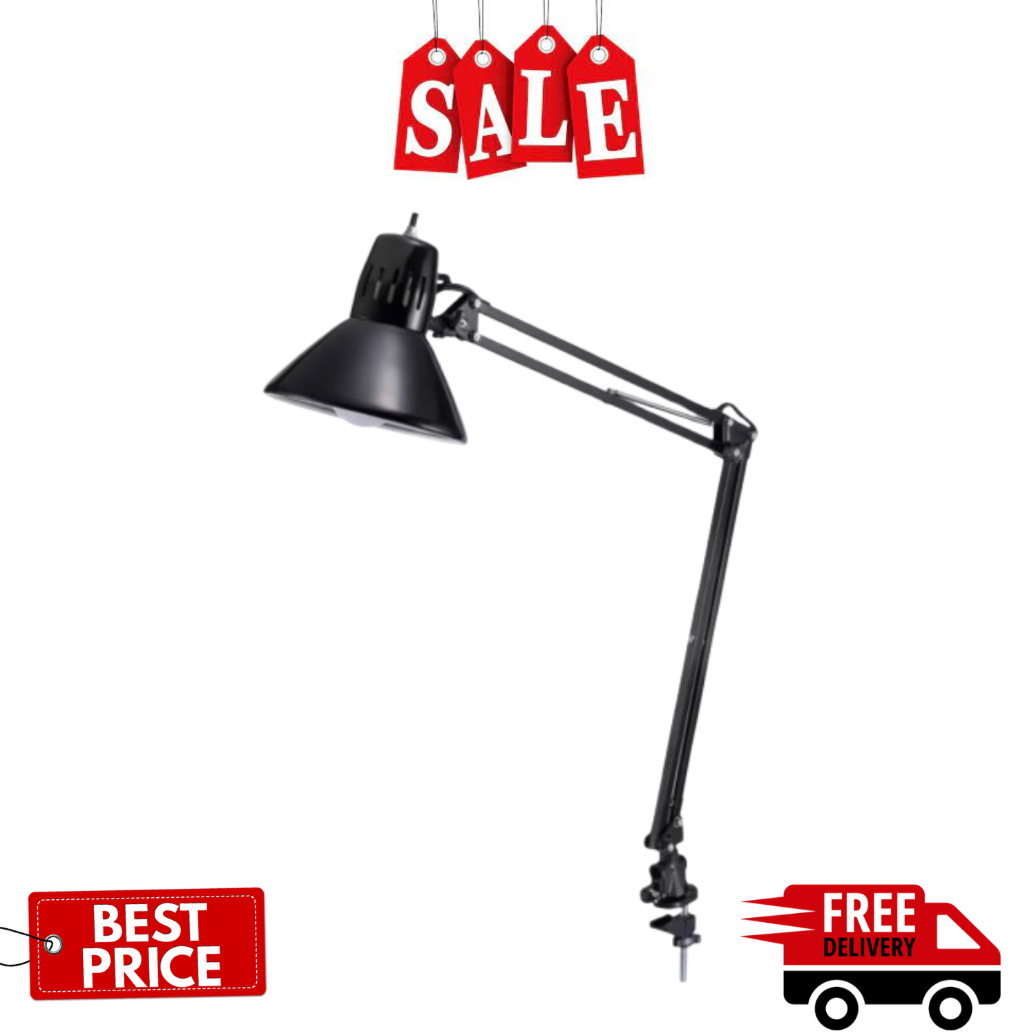 Office VLF100 LED Swing Arm Desk Lamp with Clamp Mount, 36