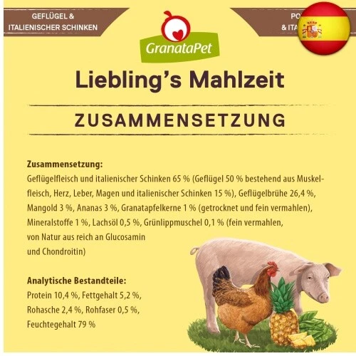 GranataPet Lieblings's Mahlzeit Aves & Italiano Jamón Humedo, Comida para - Imagen 6 de 7