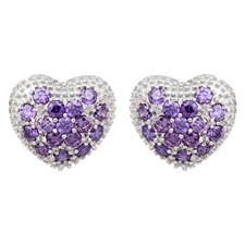 925 Sterling Silver Heart Stud Earrings for Women Full Stone Birthday Gift