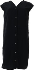 Truth + Style V-Neck Button Front Woven Dress Pockets Black PM NWOT (882)