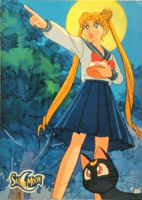 Serena & Luna Cat Vintage Sailor Moon Trading Card DIC # 24  TOEI
