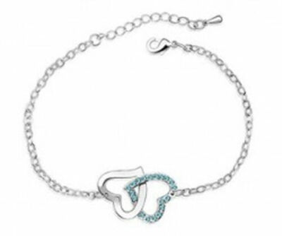 Blue Rhinestone Double Heart Bracelet Love Friendship Girls