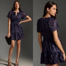 Anthropologie The Somerset Mini Dress: Floral Appliqué Edition Size XS Navy $170